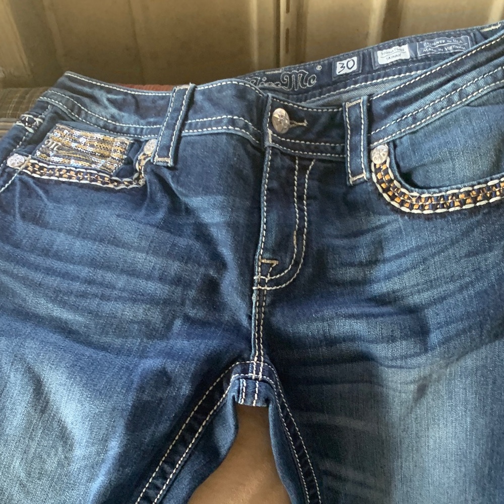 Miss Me Dark Blue Skinny Jeans with Silver Accents